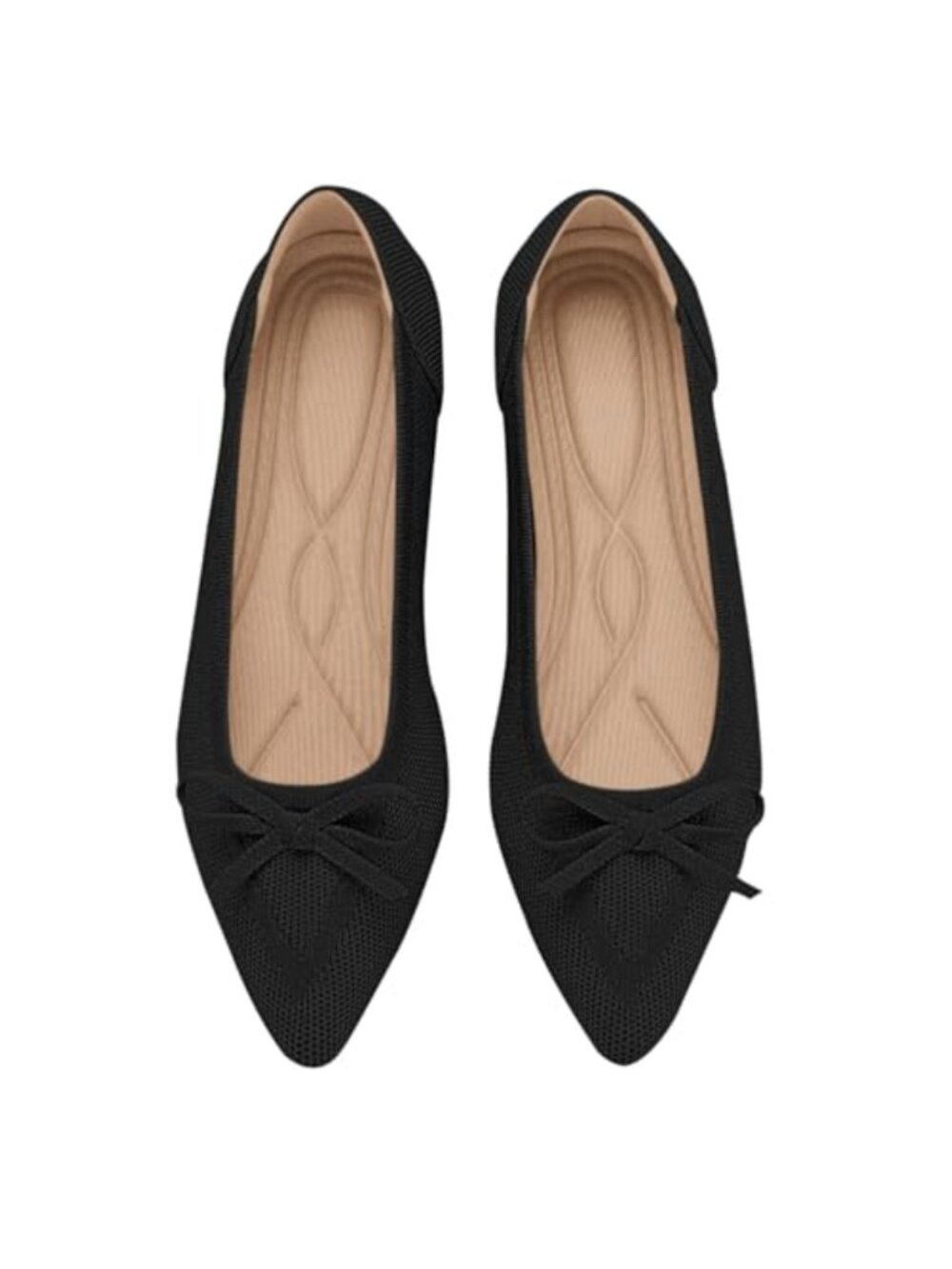 Women's Knit Ballet Flats Bow Pointed Toe Slip On Comfortable Dressy Work Shoes